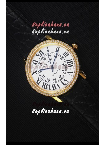 Cartier "Ronde De Cartier" Yellow Gold Case watch with Lab Created Diamonds Bezel