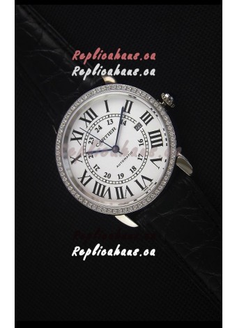 Cartier "Ronde De Cartier" Stainless Steel Case watch with Lab Created Diamonds Bezel