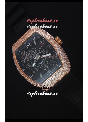 Franck Muller Vanguard Gold Swiss Replica Watch in Black Dial 