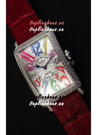 Franck Muller Long Island Color Dreams Ladies Swiss Replica Watch - Red Strap