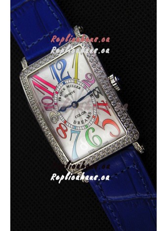 Franck Muller Long Island Color Dreams Ladies Swiss Replica Watch - Blue Strap