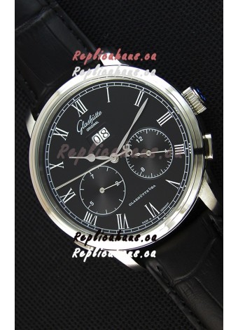 Glashuette Dual Sub Dial Japanese Replica Watch in Black Dial