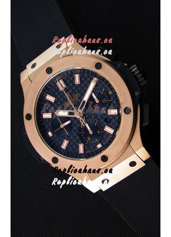 Hublot Big Bang Carbon Dial Pink Gold Case Swiss Replica Watch : 1:1 Mirror Replica 