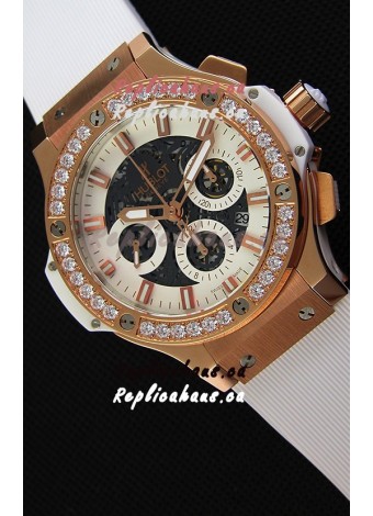 Hublot Big Bang Diamonds Bezel Watch in Pink Gold Case Swiss Replica Watch