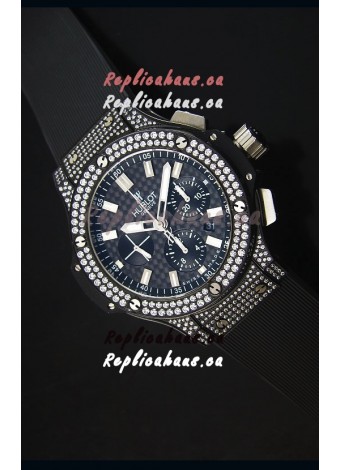 Hublot Big Bang Carbon Dial Diamonds Studded PVD Case Swiss Watch 