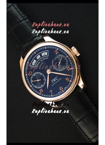 IWC Portugieser Annual Calender Midnight Blue Pink Gold IW503504 1:1 Mirror Replica