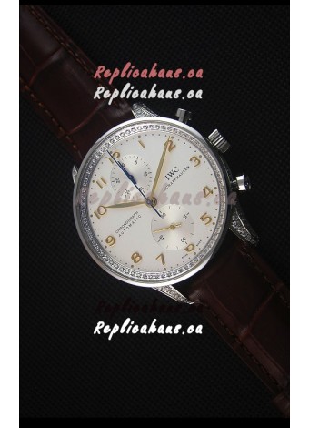IWC Portuguese Chronograph Stainless Steel with Diamonds 1:1 Mirror Replica Watch