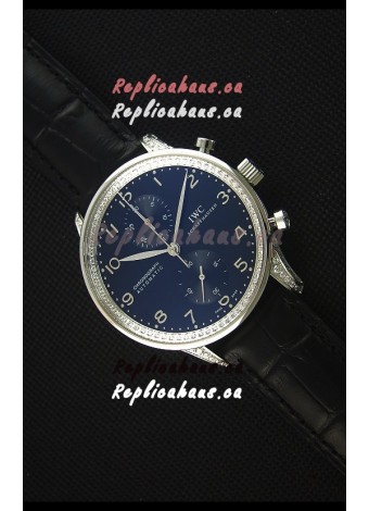 IWC Portuguese Chronograph Black Dial/Strap with Diamonds 1:1 Mirror Replica Watch