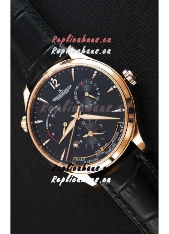 Jaeger LeCoultre Master Geographic Power Reserve Pink Gold Black Dial Swiss Replica Watch 
