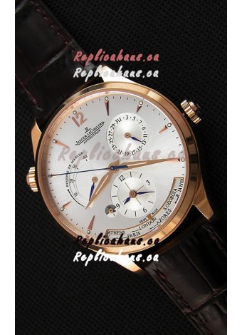 Jaeger LeCoultre Master Geographic Power Reserve Pink Gold Steel White Dial Swiss Replica Watch 
