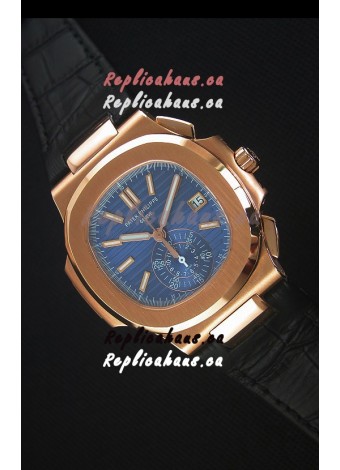 Patek Philippe Nautilus 5980 Chronograph Rose Gold in Blue Dial - 1:1 Mirror Replica