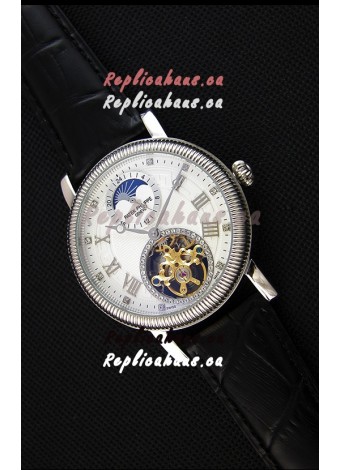 Patek Philippe Japanese MoonPhase Tourbillon Replica Watch White Dial
