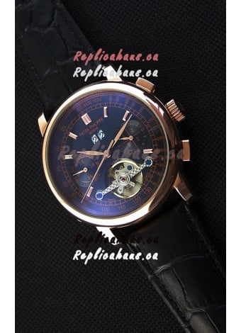 Patek Philippe Japanese Tourbillon Replica Watch in Pink Gold Case Black dial
