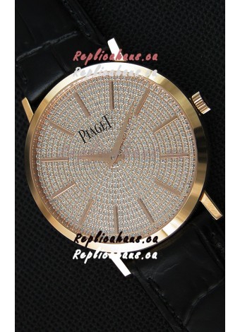 Piaget Altiplano G0A36128 Paved Diam Dial Swiss Quartz Replica Watch in Pink Gold Case