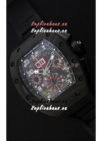 Richard Mille RM011-FM Felipe Massa One Piece Black Forged Carbon Case Watch in Black Strap