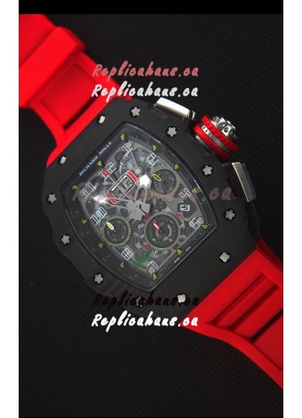 Richard Mille RM011-03 One Piece Black Forged Carbon Case Watch in Red Strap
