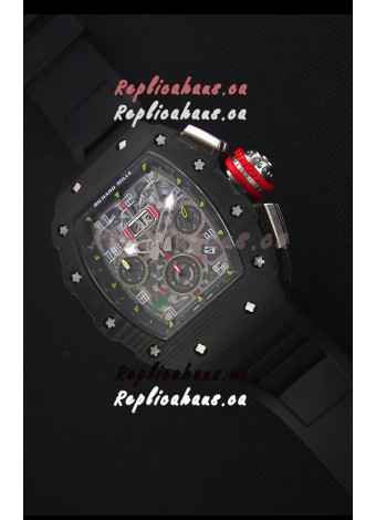 Richard Mille RM011-03 One Piece Black Forged Carbon Case Watch in Black Strap