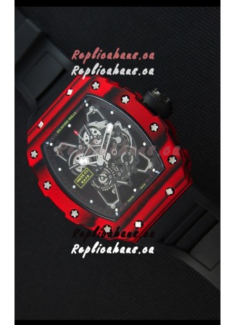 Richard Mille RM35-01 One Piece Red Forged Carbon Case Watch in Black Strap