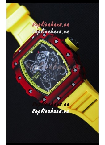 Richard Mille RM35-01 One Piece Red Forged Carbon Case Watch in Yellow Strap