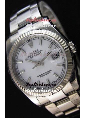 Rolex Datejust 36MM Cal.3135 Movement Swiss Replica White Dial Oyster Strap - Ultimate 904L Steel Watch 