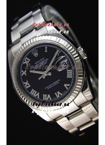 Rolex Datejust 36MM Cal.3135 Movement Swiss Replica Black Dial Oyster Strap - Ultimate 904L Steel Watch 