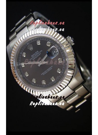 Rolex Datejust II 41MMwith Cal.3136 Movement Swiss Replica Watch in Grey Dial Diamonds Markers