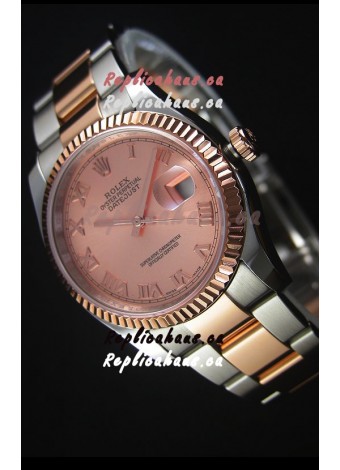 Rolex Datejust Replica Watch Rose Gold with Roman Dial in 36MM with 3135 Swiss Movement 