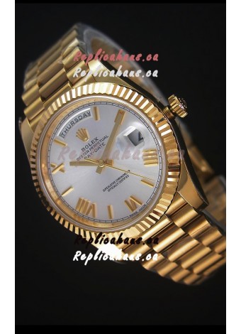 Rolex Day-Date 40MM Replica Watch in Silver dial with Roman Hour Numerals Cal.3255 Swiss Movement