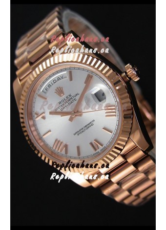 Rolex Day-Date 40MM Rose Gold in Silver Dial Roman Numerals Swiss Watch