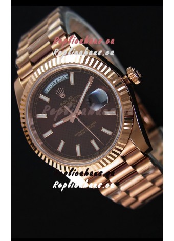 Rolex Day-Date 40MM Rose Gold in Brown Textured Dial Stick Markers