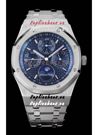 Audemars Piguet Royal Oak Perpetual Calendar Swiss Replica Steel Casing Watch in Steel Blue Dial