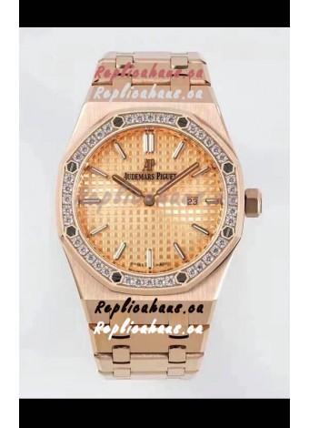 Audemars Piguet Royal Oak 33MM Rose Gold Casing Gold Dial 1:1 Mirror Replica Watch