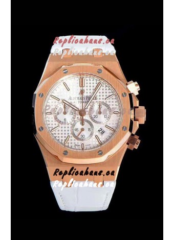 Audemars Piguet Royal Oak Chronograph White Dial Rose Gold on 904L Steel - 1:1 Mirror Replica