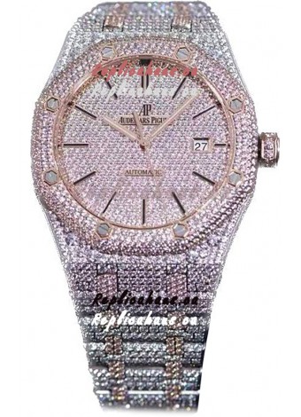 Audemars Piguet Royal Oak 15400 Iced Out Stick Markers Dial in Two Tone Rose Gold Casing Swiss Replica Watch