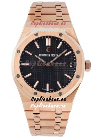 Audemars Piguet Royal Oak 37MM Black Dial Rose Gold Watch in 3120 Movement - 1:1 Mirror Replica