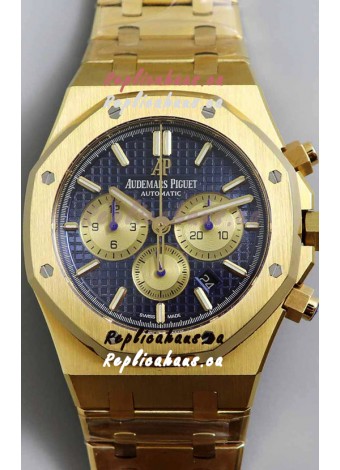 Audemars Piguet Royal Oak Chronograph Yellow Gold Blue Dial Steel Strap Swiss Replica Watch