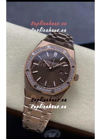 Audemars Piguet Royal Oak 33MM 904L Rose Gold Brown Dial 1:1 Mirror Replica Watch