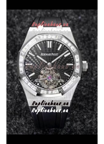 Audemars Piguet Royal Oak Tourbillon 41mm in 904L Casing - Grey Tapisserie Diamonds Bezel 1:1 Ultimate Replica