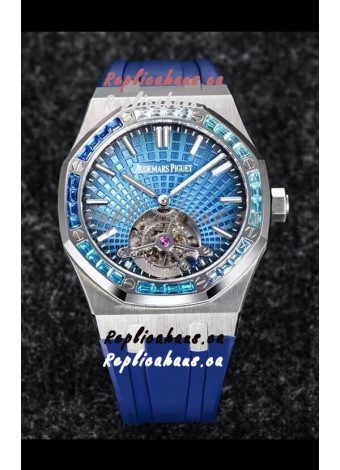Audemars Piguet Royal Oak Tourbillon 41mm in 904L Casing - Blue Tapisserie Diamonds Bezel 1:1 Ultimate Replica