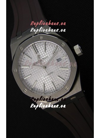 Audemars Piguet Royal Oak 41MM Silver Dial Rubber Strap - 1:1 Mirror Ultimate Edition