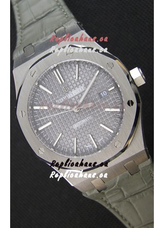 Audemars Piguet Royal Oak 41MM Grey Dial Leather Strap - 1:1 Mirror Ultimate Edition