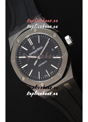 Audemars Piguet Royal Oak 41MM Black Dial Rubber Strap - 1:1 Mirror Ultimate Edition