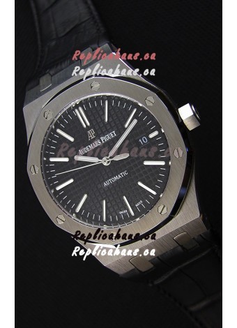 Audemars Piguet Royal Oak 41MM Black Dial Leather Strap - 1:1 Mirror Ultimate Edition
