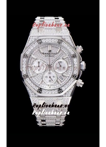 Audemars Piguet Royal Oak Chronograph 41MM Swiss Quartz Watch with Diamonds Embedded Casing in Steel Casing