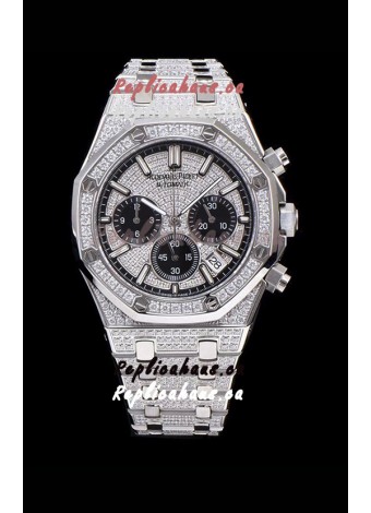 Audemars Piguet Royal Oak Chronograph 41MM Swiss Quartz Watch with Diamonds Embedded Casing in Steel Casing