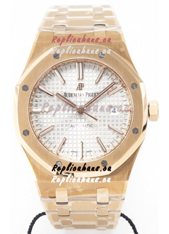 Audemars Piguet Royal Oak 15400 41MM Rose Gold White Dial Super Clone Replica Watch 