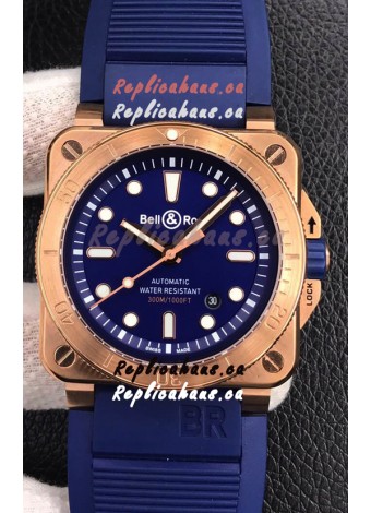 Bell & Ross BR03-92 Diver Rose Gold Blue Dial Swiss Replica Watch 1:1 Mirror Replica
