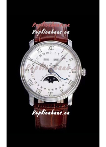 Blancpain "Villeret Quantième Complet" 904L Steel Swiss Watch in Off-White Dial