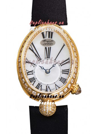 Breguet Reine De Naples Ladies Yellow Gold Black Fabric Swiss 1:1 Edition Replica Watch