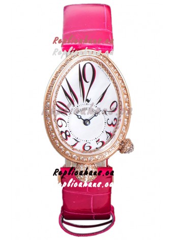 Breguet Reine De Naples Ladies Rose Gold Pink Leather Swiss 1:1 Edition Replica Watch